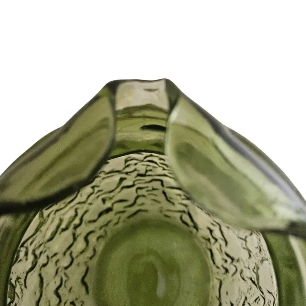 Vintage Anchor Hocking Milano Pattern Avocado Green Crinkle Glass Ball Pitcher